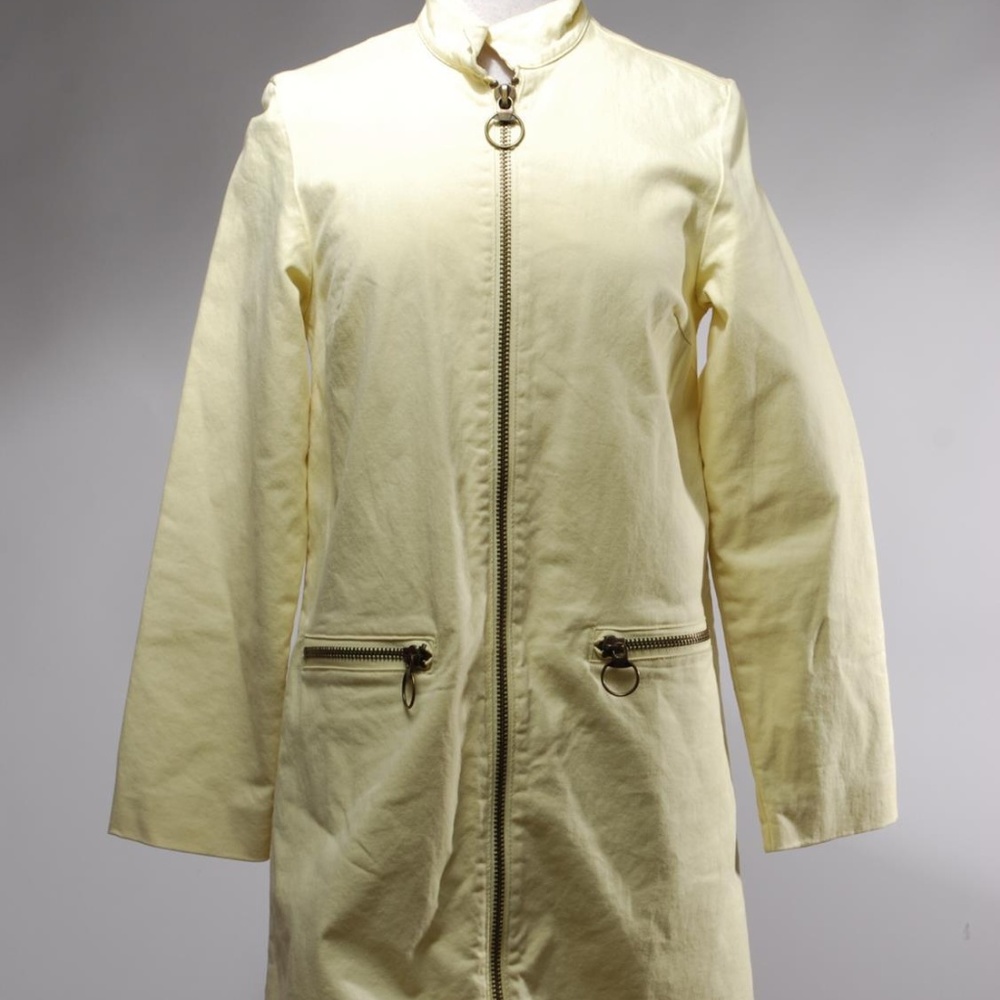 Free People Yellow Twill Cotton Zip-Front Coat